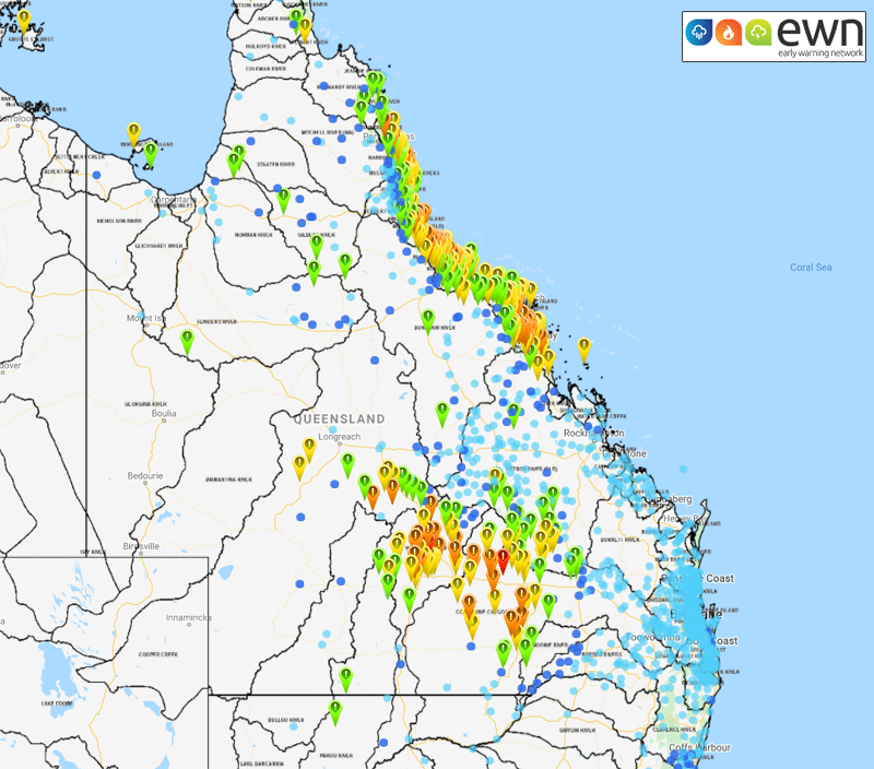 24 hour rainfall totals over 200mm recorded for inland parts of Queensland